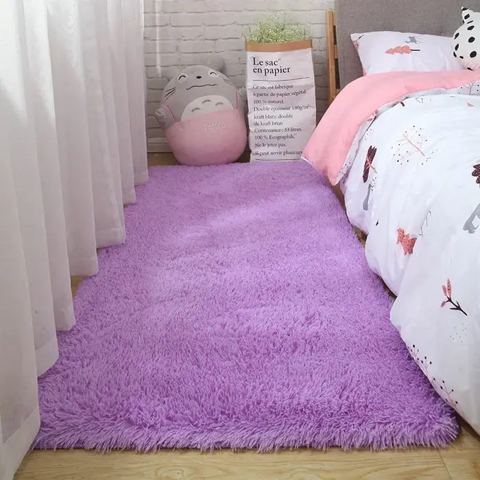 Tapis Shaggy Moelleux Nordique Rouge Rose pour Bol