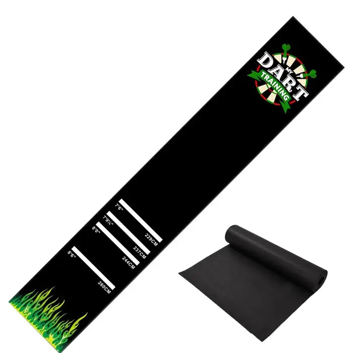 Tapis de fléchettes antidérapant et amortissant les chocs 300x34cm avec 4 marqueurs de distance de tir