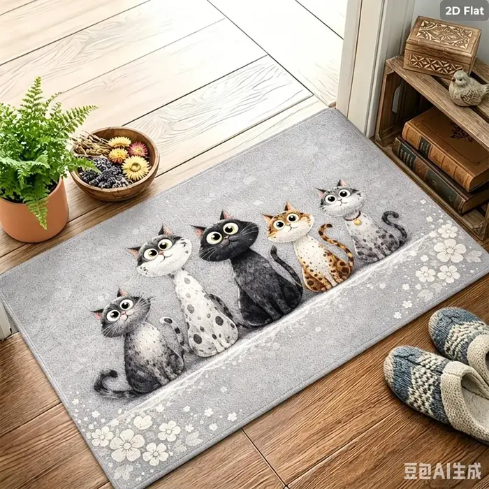 Tapis de sol rustique « Home Sweet Home » bleu à texture bois