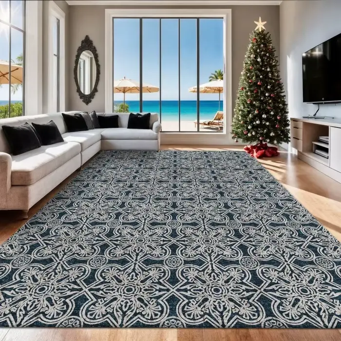 Tapis de sol en feutre beige vintage à motif de chat de dessin animé et bordure de fleurs sauvages