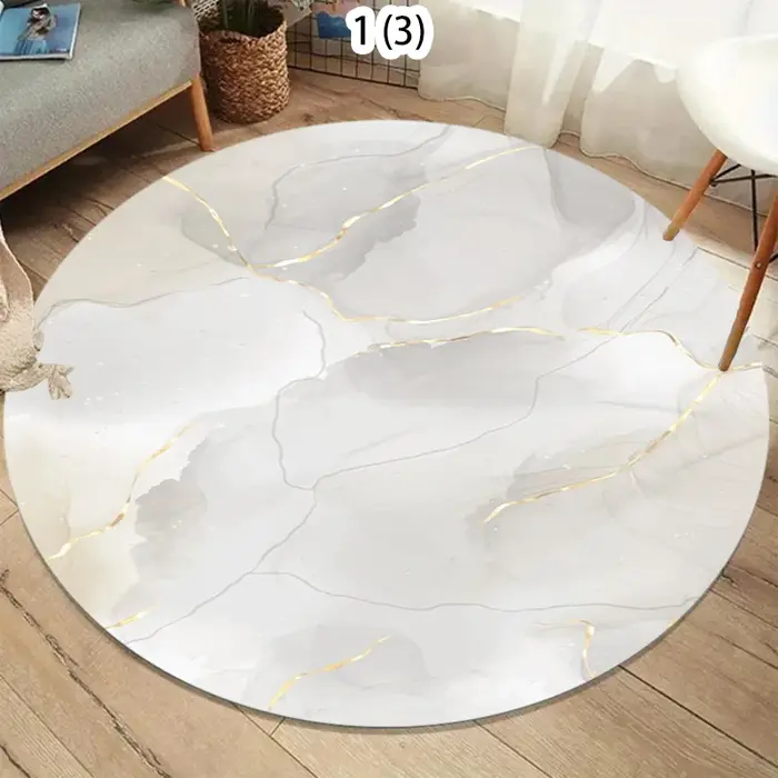 Nouveau style 2026 : Tapis rond luxueux couleur marbre blanc et or pour chambre à coucher