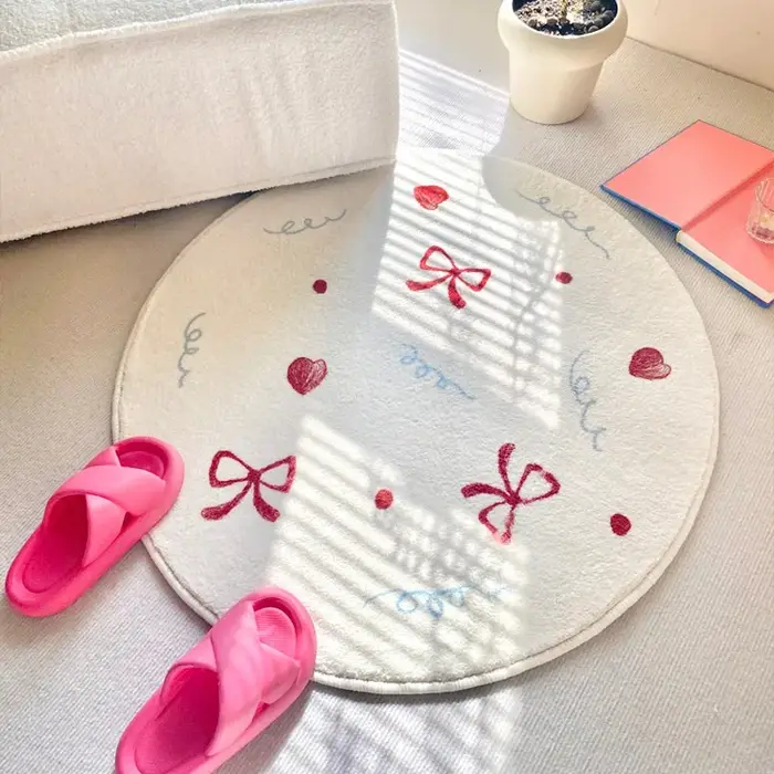 Tapis de chambre doux et moelleux en fausse fourrure de cachemire, style coréen, motif nœud fraise, 