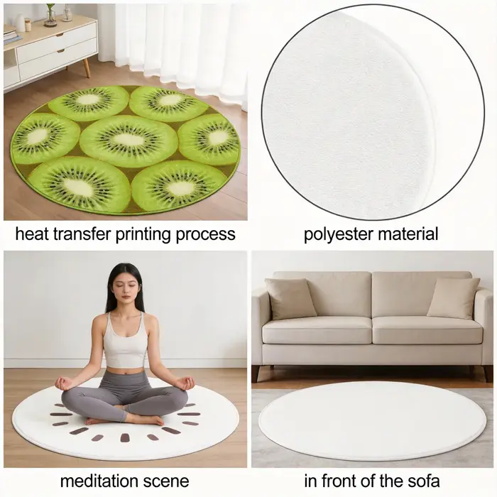 Tapis rond rustique en polyester doux motif renard des bois, tapis de sol bohème pour chambre d'enfant, tapis décoratif style forêt bohème