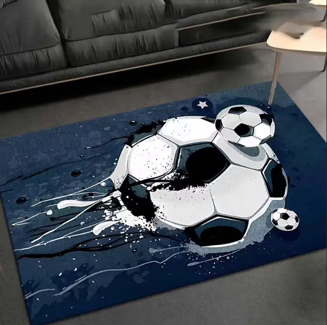 Tapis de maison imprimé ballon de Football noir et blanc