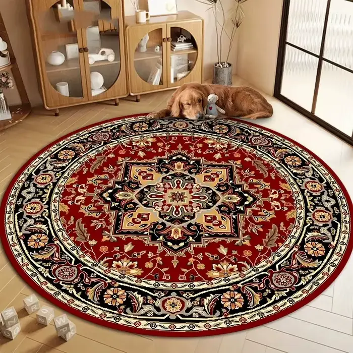 Tapis rond de style vintage avec tapis floral traditionnel, antidérapant, lavable en machine, pour s