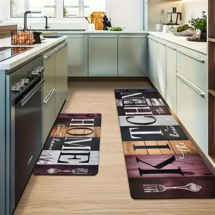 VIKAMA Tapis de cuisine vintage en grain de bois