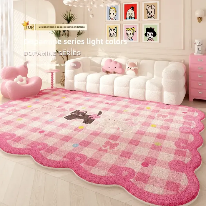Dopamine-Tapis en peluche rose de forme irrégulière