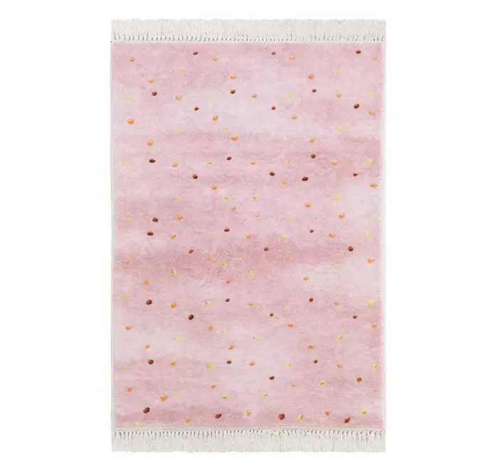 Tapis rond en peluche avec pompon pour salon