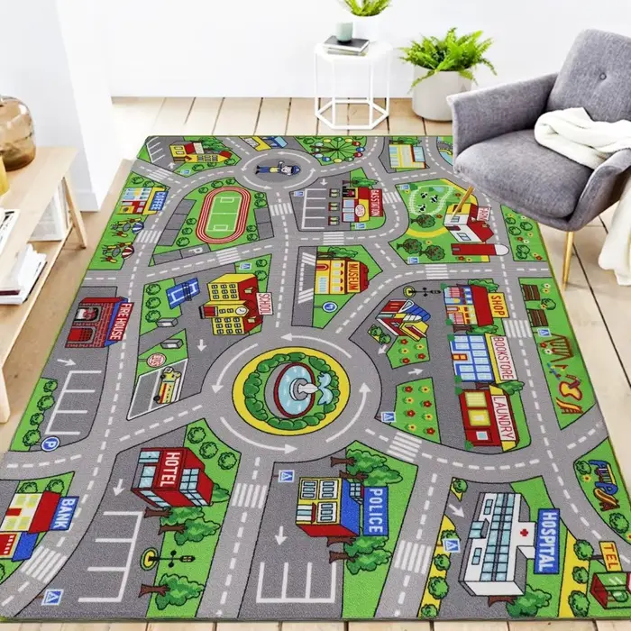 Tapis de jeu de route de circulation pour enfants, lavable, carte de voiture, apprentissage éducatif