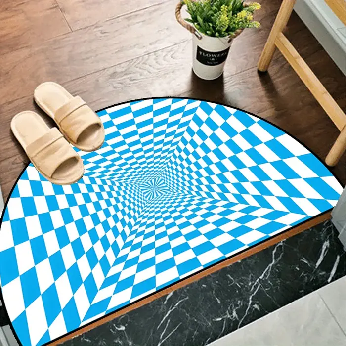 Tapis d'entrée semi-rond à motifs de carreaux vibrants