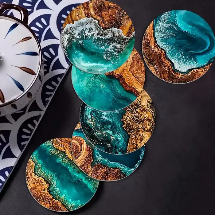 6 sous-verres ronds en Silicone de Style océan bleu pour tasses à café