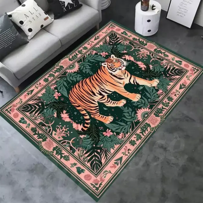 Tapis d'intérieur Art Tiger Animal, motif floral vintage, antidérapant, pour salon et chambre, grande taille, doux et moelleux, style asiatique