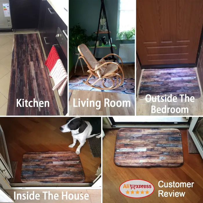 Tapis de cuisine géométrique en Grain de bois