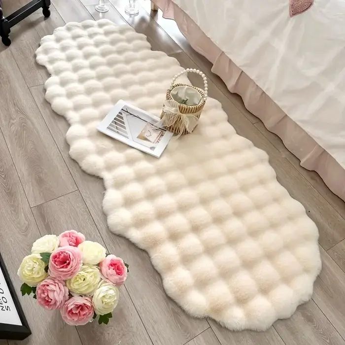 Tapis ovale en peluche doux en fausse fourrure de lapin