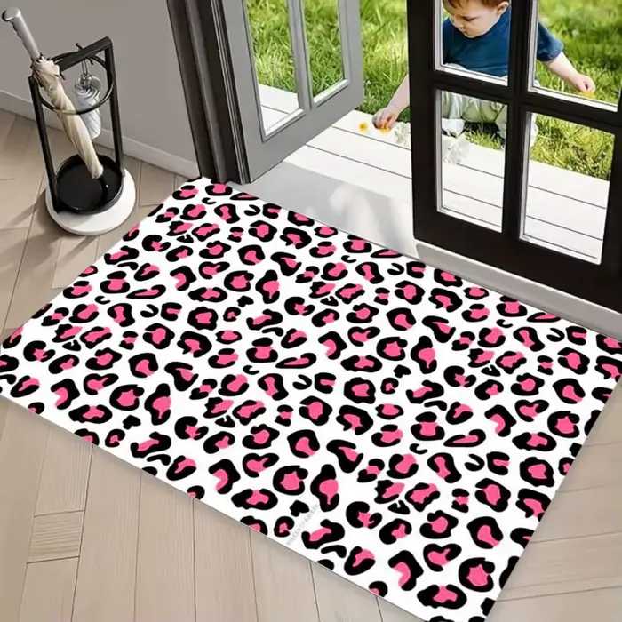 Tapis de sol girly rose pailleté à imprimé léopard