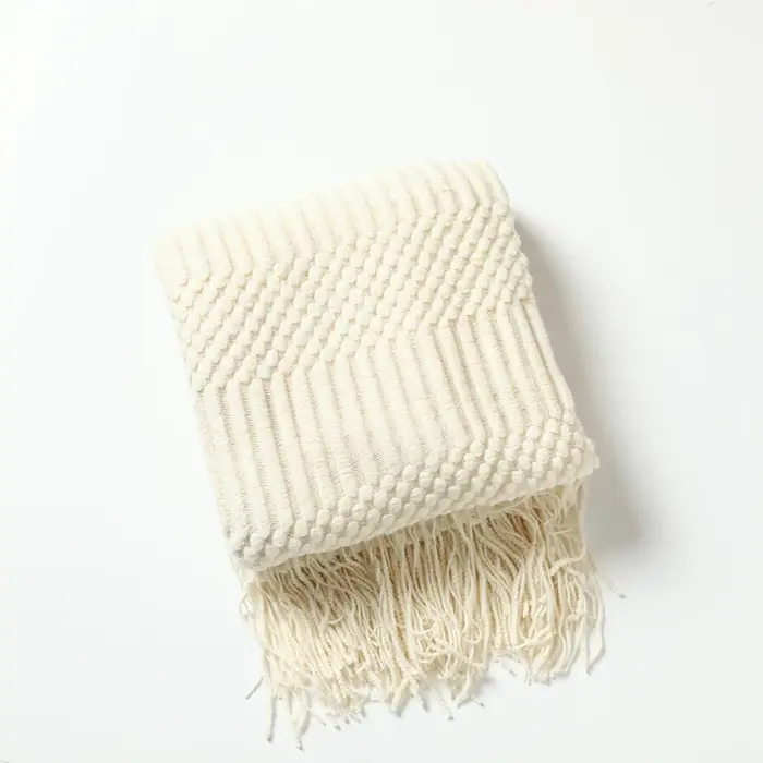 Blanc Boho jeter couvertures texturées grandes