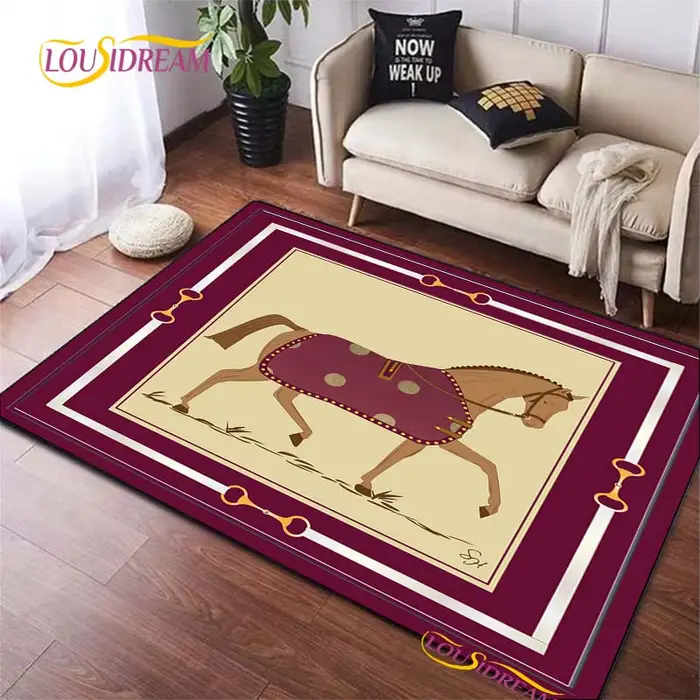 Tapis cheval au galop ethnique pour salon, chambre à coucher, porte de cuisine pour enfants, tapis de sol antidérapant, cadeau d'anniversaire, accessoires de photographie