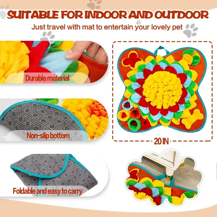 Tapis de distribution lente pour chien, Tapis de reniflage pour chien, Tapis d'entraînement à la dissimulation de nourriture, Stimule l'instinct naturel de recherche de nourriture