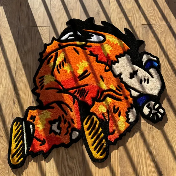 Tapis de personnage de dessin animé VIKAMA en orange-jaune vif pour salle de jeux, antidérapant et d