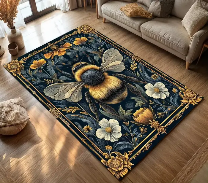 Tapis à motifs floraux et abeilles pour la maison