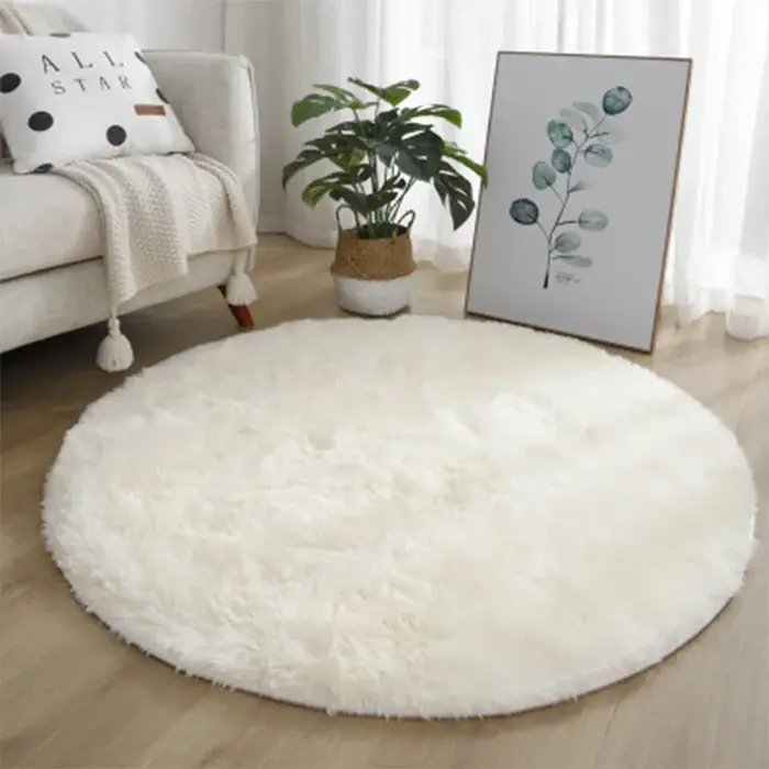 Tapis rond en peluche Super doux, blanc moelleux, pour Salon, décoration de maison, chambre d'enfant
