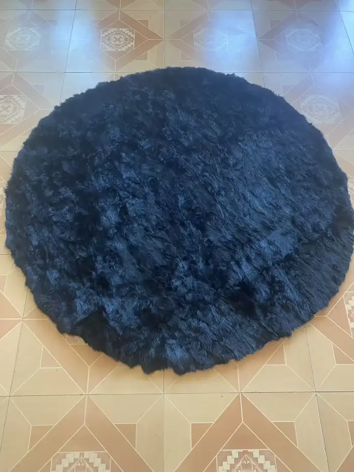 Couverture ronde en fourrure de lapin véritable pour salon