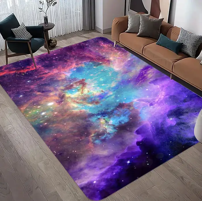 Tapis Nébuleuse Cosmique Violet pour Homme Cave Salon Chambre à Coucher Antidérapant Grand