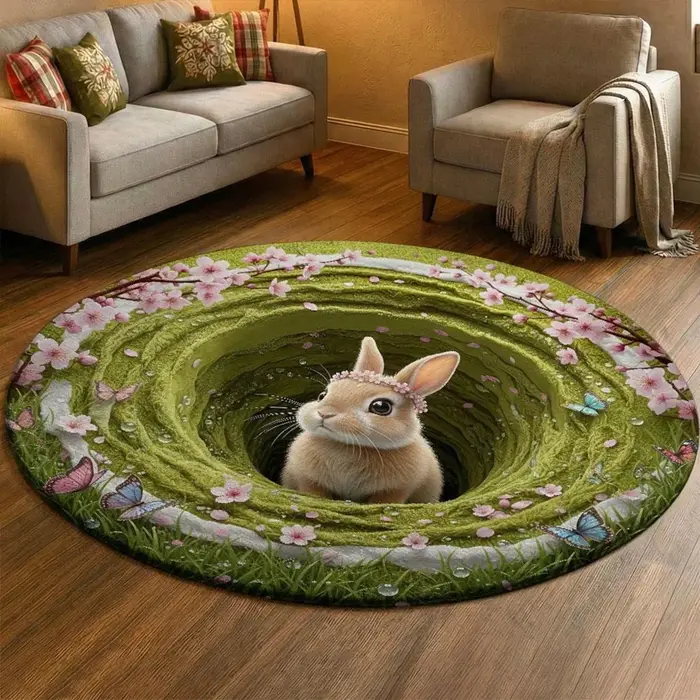 Tapis rond imprimé trou de lapin
