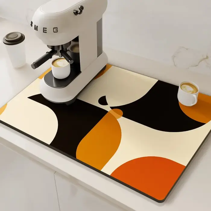 Tapis de cuisine à motif géométrique abstrait de style moderne du milieu du siècle, texture mate grainée, antidérapant pour table de bar.