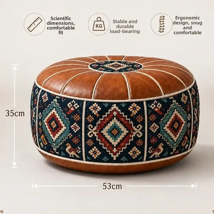 Housse de pouf ottoman à motif bohème, design remplissable, grande ouverture, repose-pieds, housse de pouf rond en cuir PU résistant à l'eau, pour salon