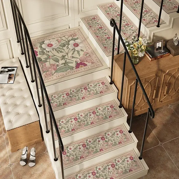 Tapis d'escalier de style américain tapis de marche en bois massif antidérapant tapis rotatifs ménag