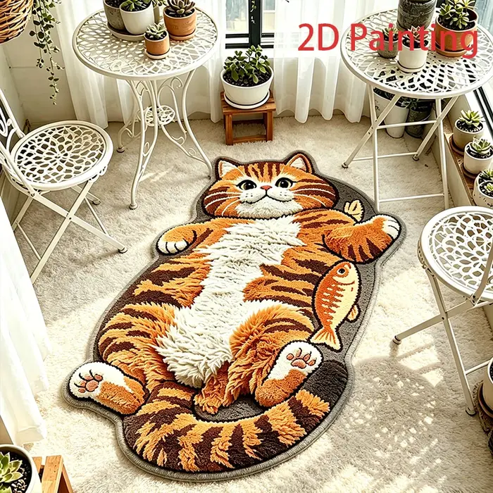 Tapis à motif de chat orange de dessin animé amusant pour salon