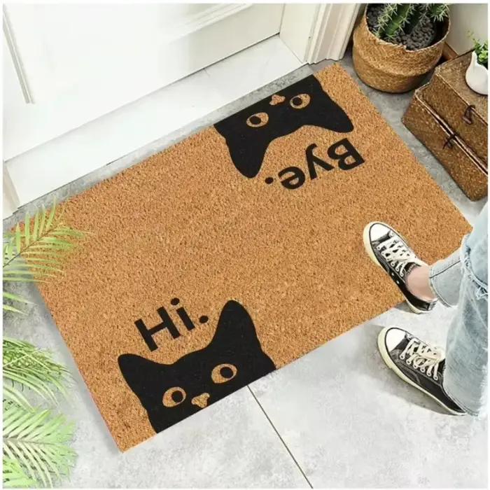 Tapis de bienvenue en forme de chat noir