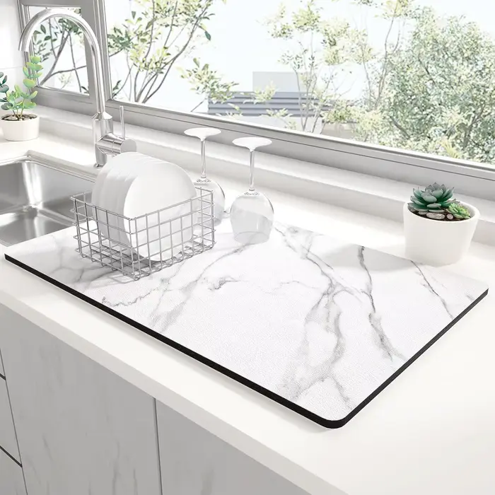 Tapis de séchage de cuisine à texture marbre, antidérapant, résistant à la chaleur, pour comptoir, d