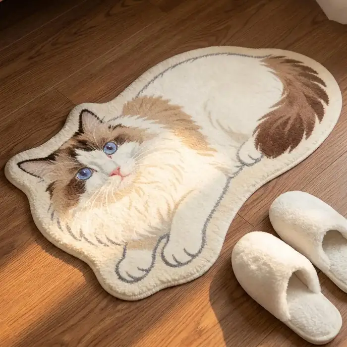 Tapis en imitation cachemire pour chat, doux, pour chambre à coucher, décoration de salon, forme irrégulière, pour les amoureux des chats
