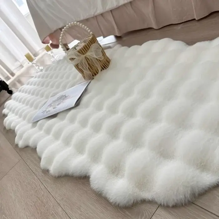 Tapis ovale en peluche doux en fausse fourrure de lapin