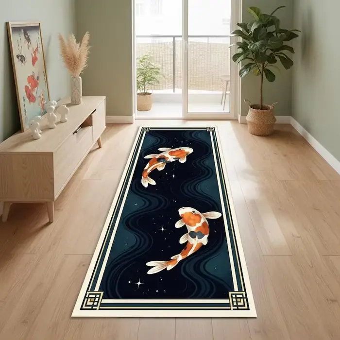 Tapis de sol à motif de poisson Koi oriental
