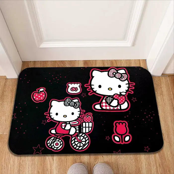 Tapis de porte d'entrée Kawaii noir Kitty, décoration de cuisine, de moto, de salon, de bain, de sol