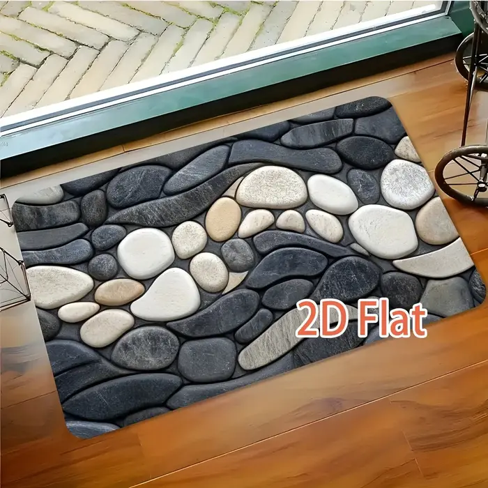 Tapis de sol en diatomite à motif galet, absorbant, antidérapant, pour cuisine, salle de bain, salon, avec support en caoutchouc 2D