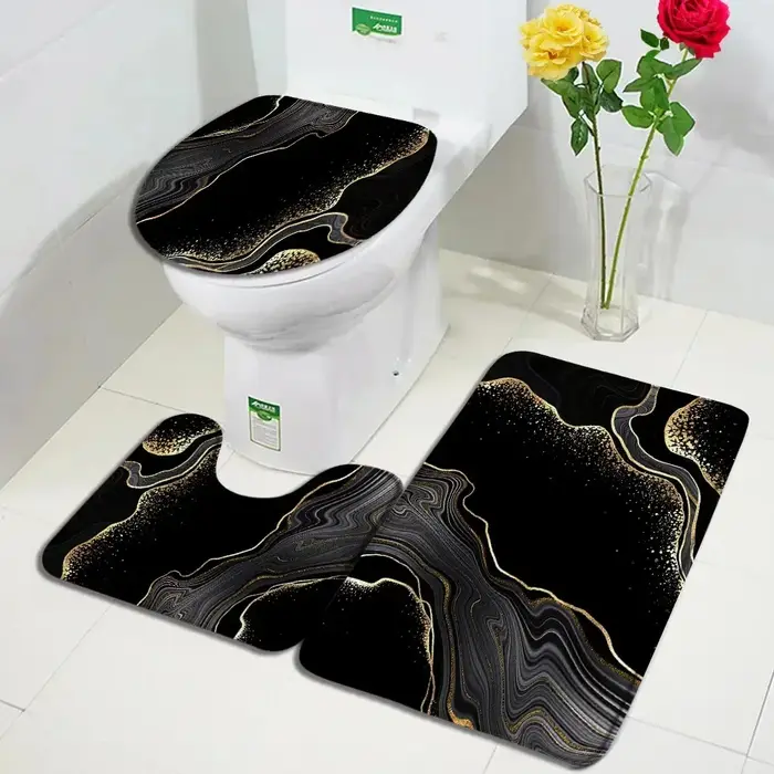 Tapis de bain en marbre noir et blanc abstrait