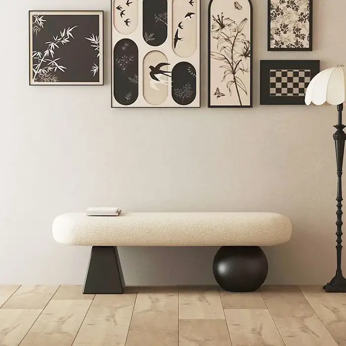 Banc d'entrée Art Déco moderne avec rembourrage Bouclé