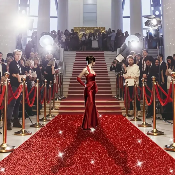 Tapis rouge étincelant, tapis long de piste extérieure de Thanksgiving de noël de mariage, tapis rou