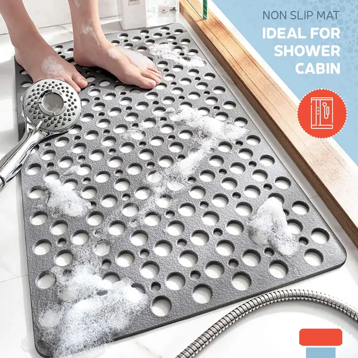 Tapis de bain et de douche antidérapant avec ventouses et trous de drainage