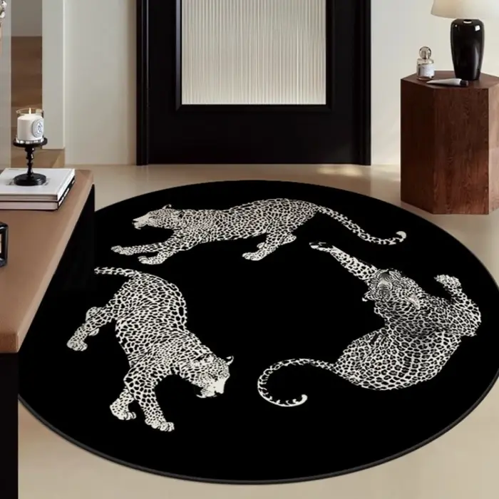 Tapis rond épais en peluche pour décoration de chambre à coucher