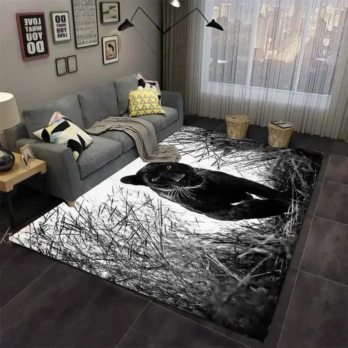 Tapis panthère léopard noir pour salon, grande surface, Animal, Lion, tigre, paillasson pour chambre à coucher, décoration de la maison, Tribal