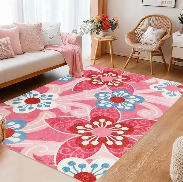 Tapis de sol bleu lavable en machine pour chambre de fille