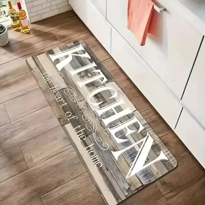 VIKAMA Lot de 2 tapis de cuisine rustiques à motif bois