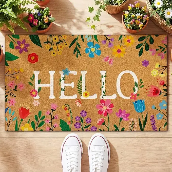 Paillasson coloré à motif floral HELLO