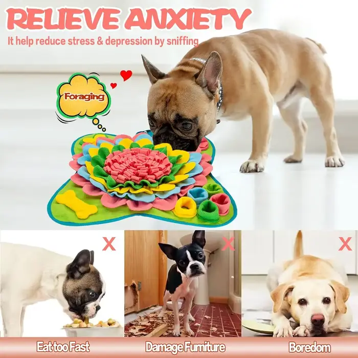 Tapis de distribution lente pour chien, Tapis de reniflage pour chien, Tapis d'entraînement à la dissimulation de nourriture, Stimule l'instinct naturel de recherche de nourriture