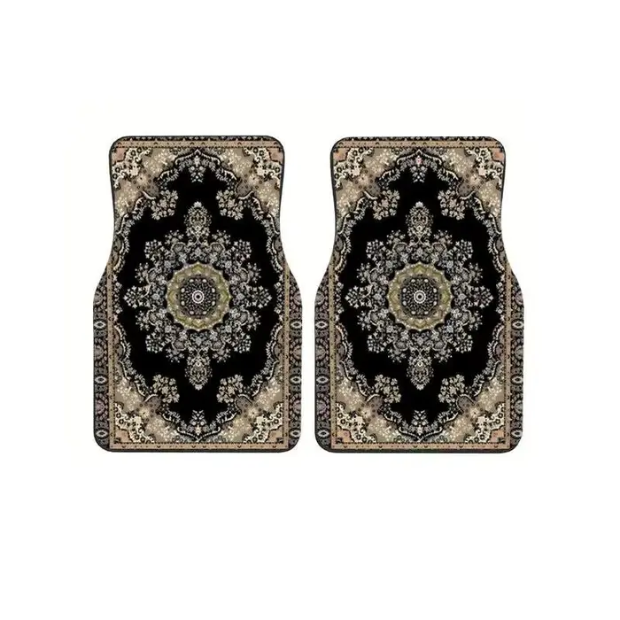 Tapis de sol de voiture style persan noir beige, 4 pièces, motif rétro, tapis antidérapants pour auto
